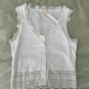 Caution To The Wind Ivory Lace Button-Up Top